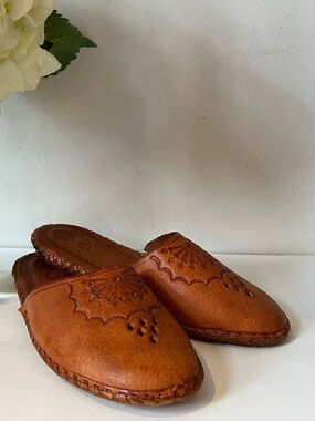 Women's Vintage Tan Leather Mule/Slippers